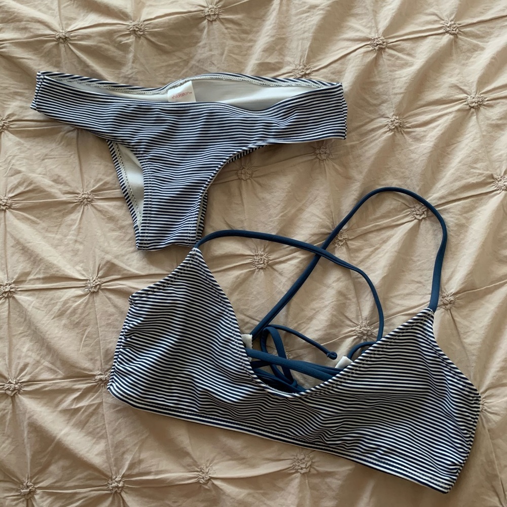 Blue striped bathing suit